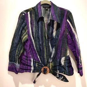 Lafayette 148 New York Top Purple Green Watercolor Size 10